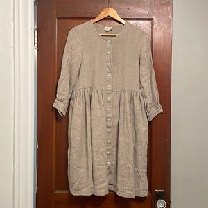 Beaton Linen Gathered Dress in Stone